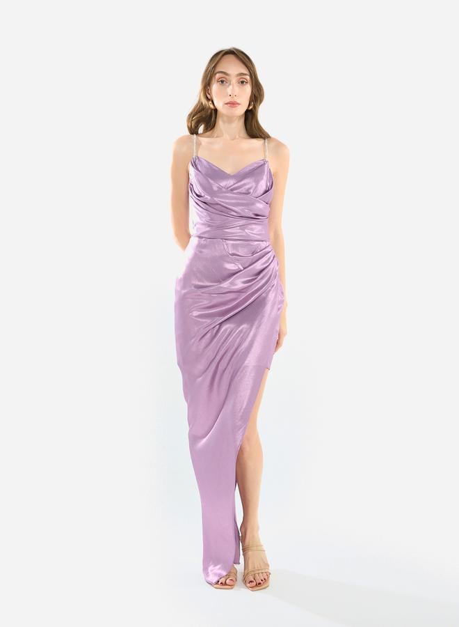 House of Moda Women Cowl Neck Crystal Strap Gown Maxi Dress - Image 1